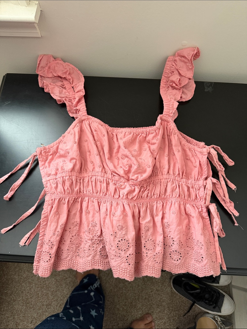 Forever 21 Pink Eyelet Ruffle Strap Peplum Camisole